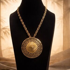 Elegant Vintage Monet Etruscan Revival style medallion pendant necklace
